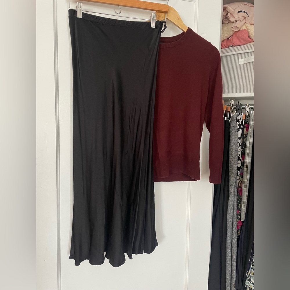 Ghost London Long Elegant Black Silk Maxi/column Skirt